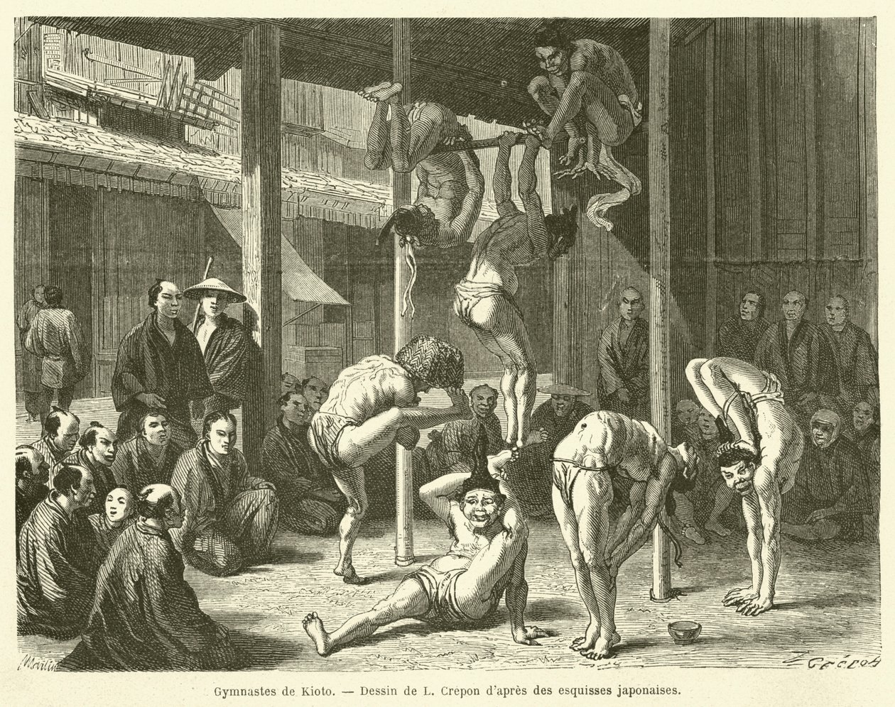 Gymnasts of Kyoto (engraving) by French School