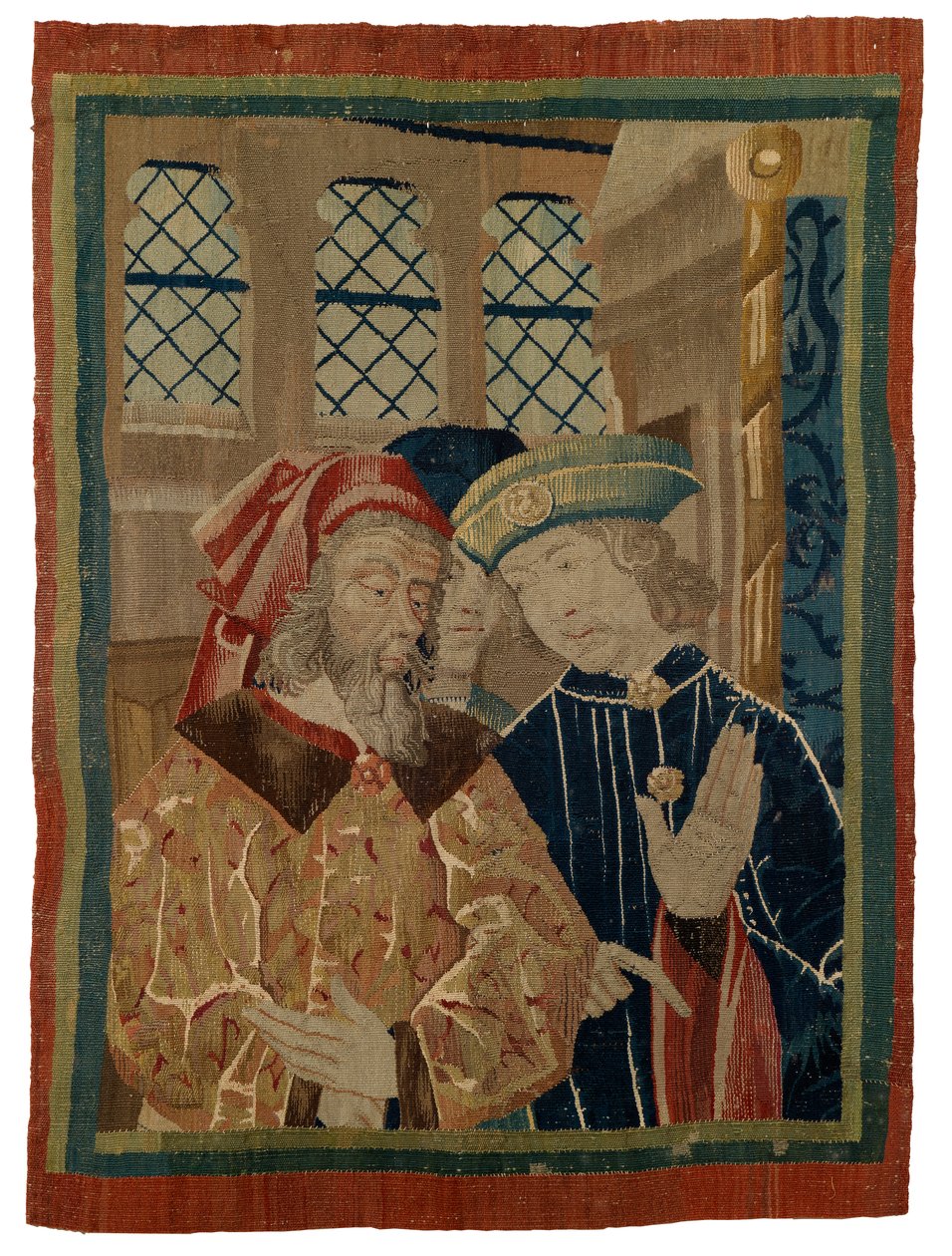 Tapestry Fragment Depicting Three Figures by French School