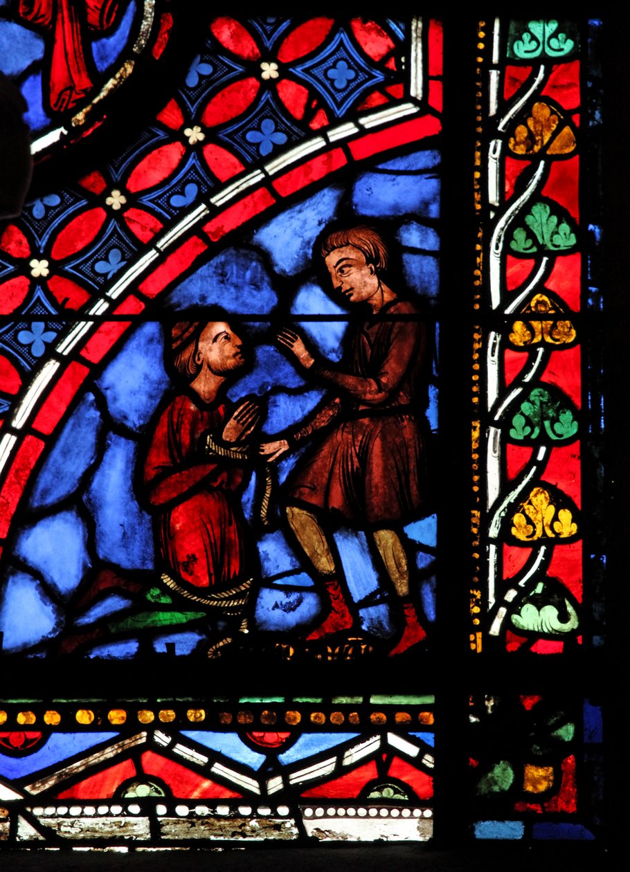 Window depicting the magician Hermogenes and Philetus by French School