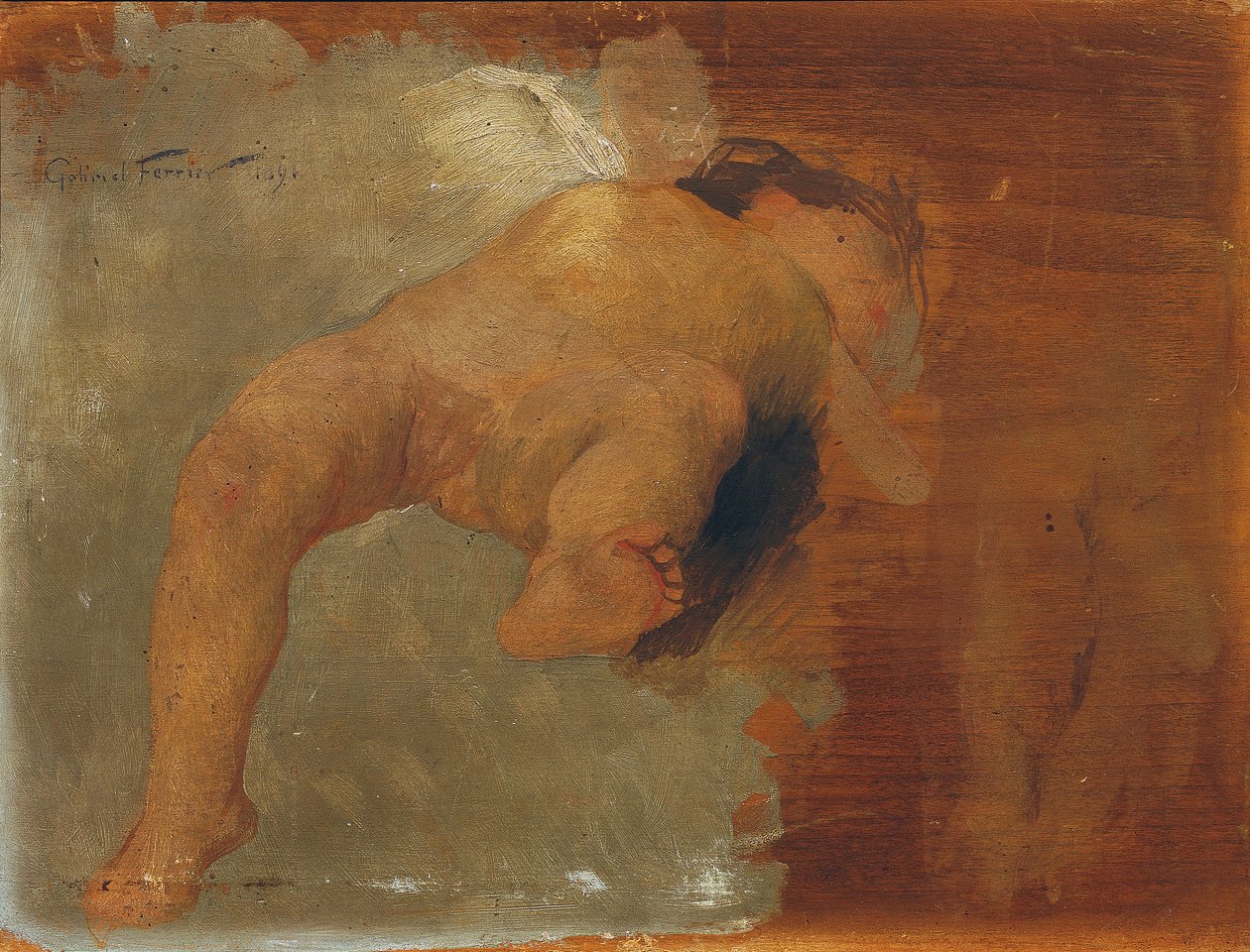 Reclining Putto by Gabriel Ferrier