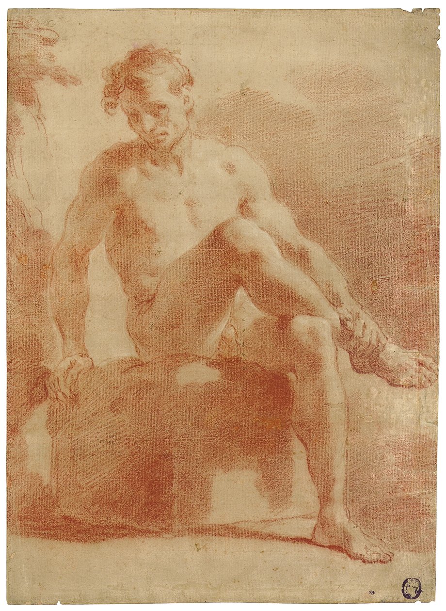 A Seated Male Nude by Gaetano Gandolfi