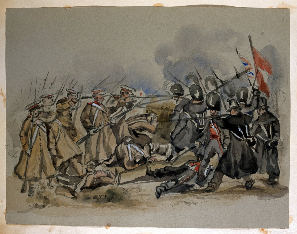 A Conflict between Guards and Russian Troops during the Crimean War, from an album of paintings and sketches known as 