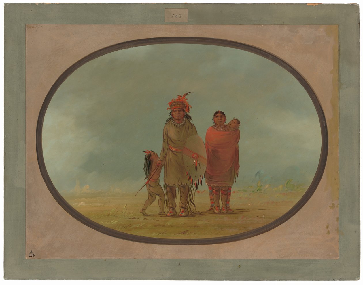 Copper Chief, His Wife, and Children by George Catlin