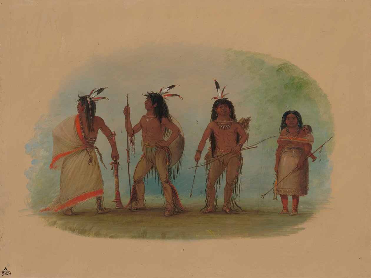 Four Apachee Indians by George Catlin