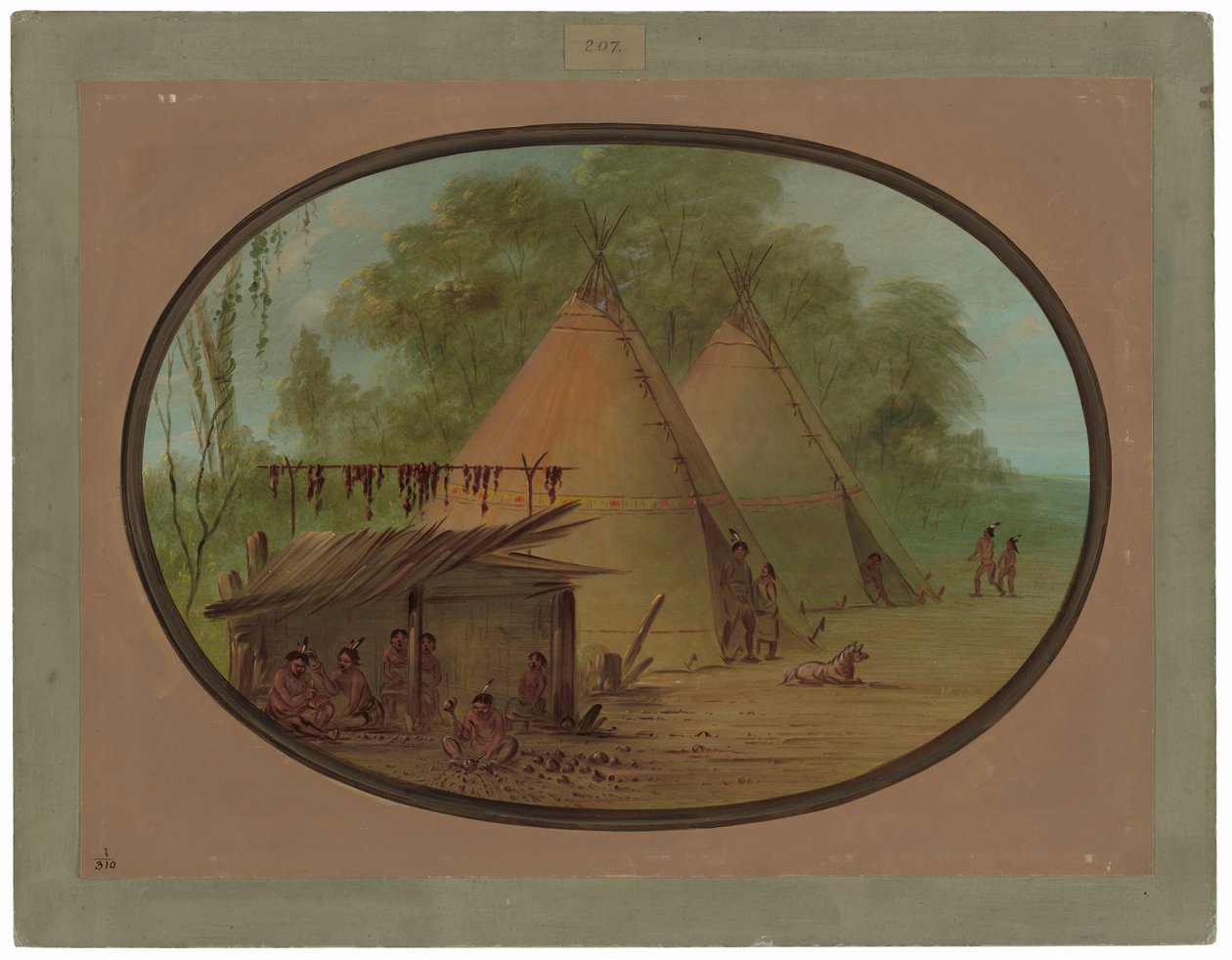 Making Flint Arrowheads - Apachees by George Catlin