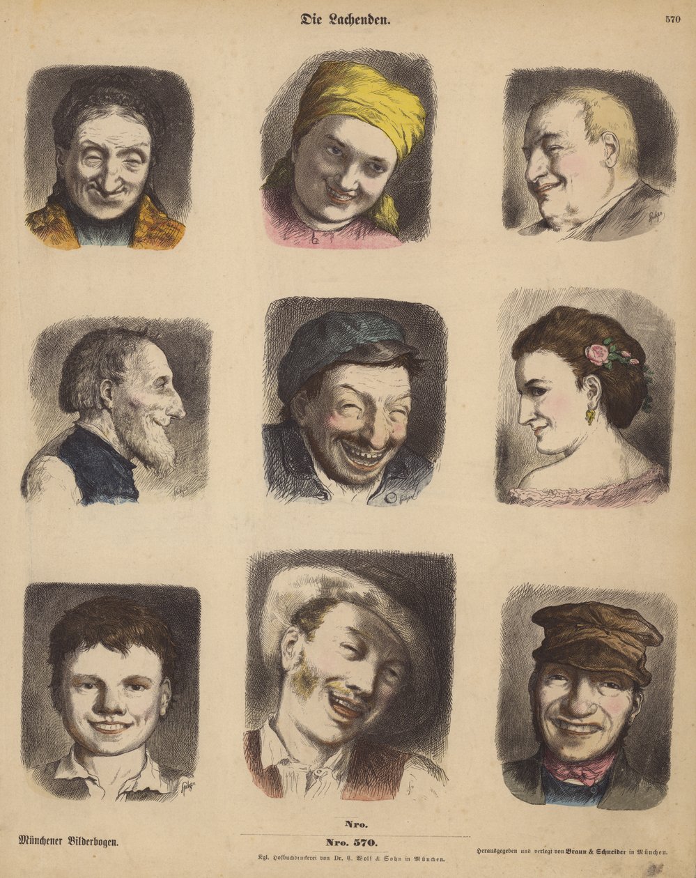 Laughing faces by German School