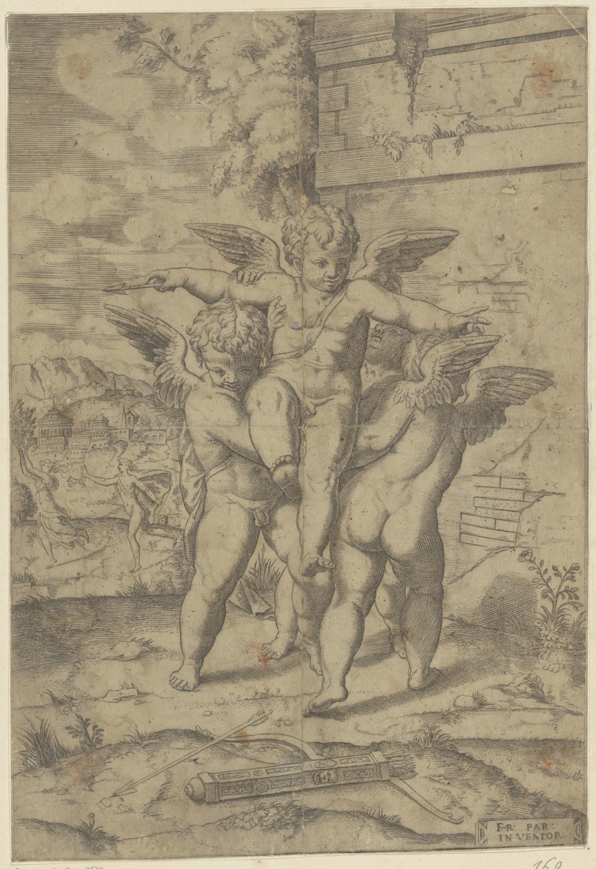 Amor and Three Putti by Giulio Bonasone (attributed to)