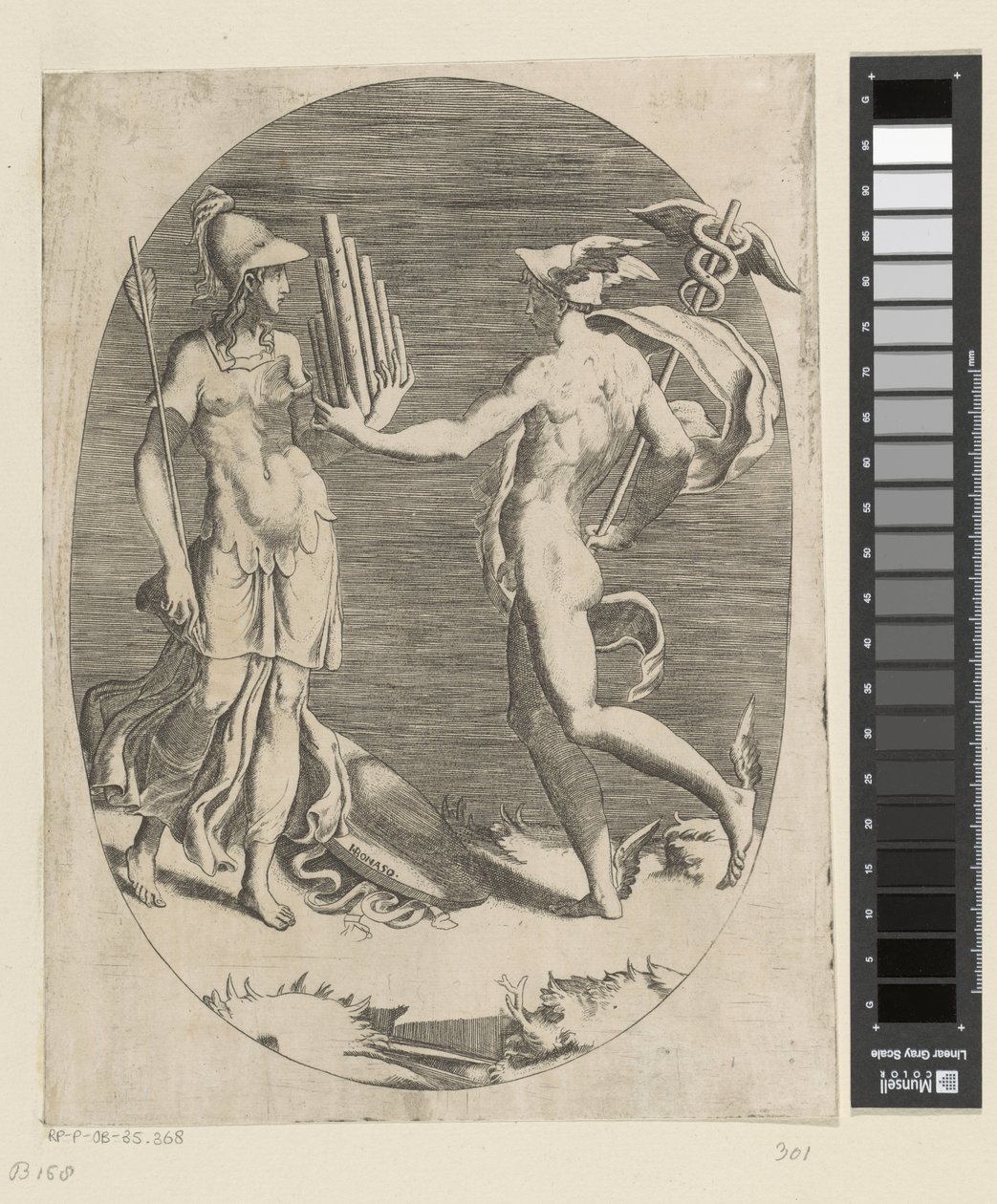 Mercury Gives Minerva a Pan Flute by Giulio Bonasone