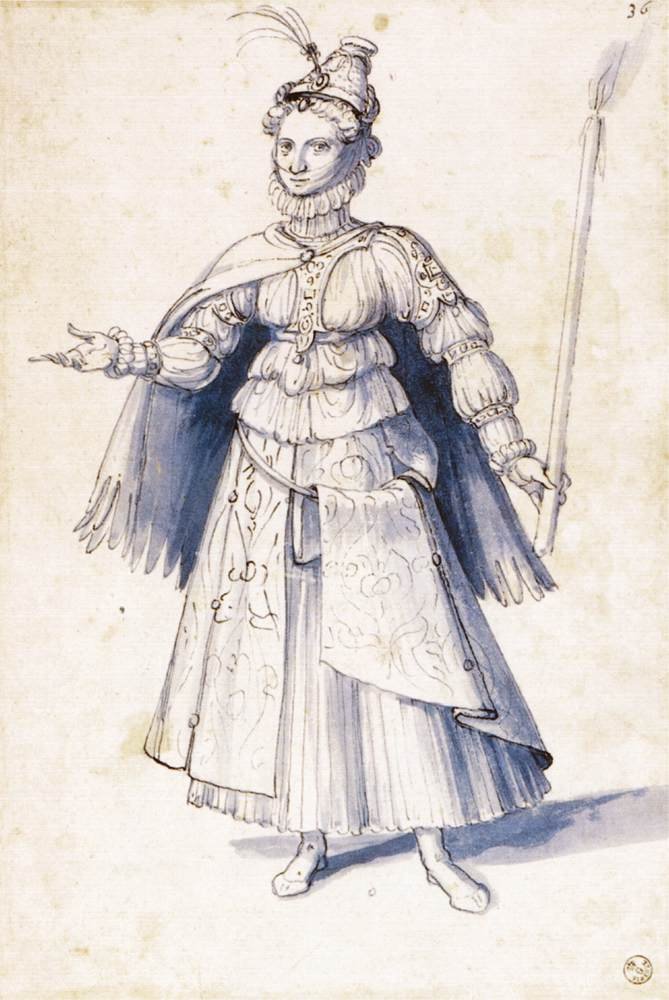 Costume Drawing of a Woman Bearing a Torch by Giuseppe Arcimboldo