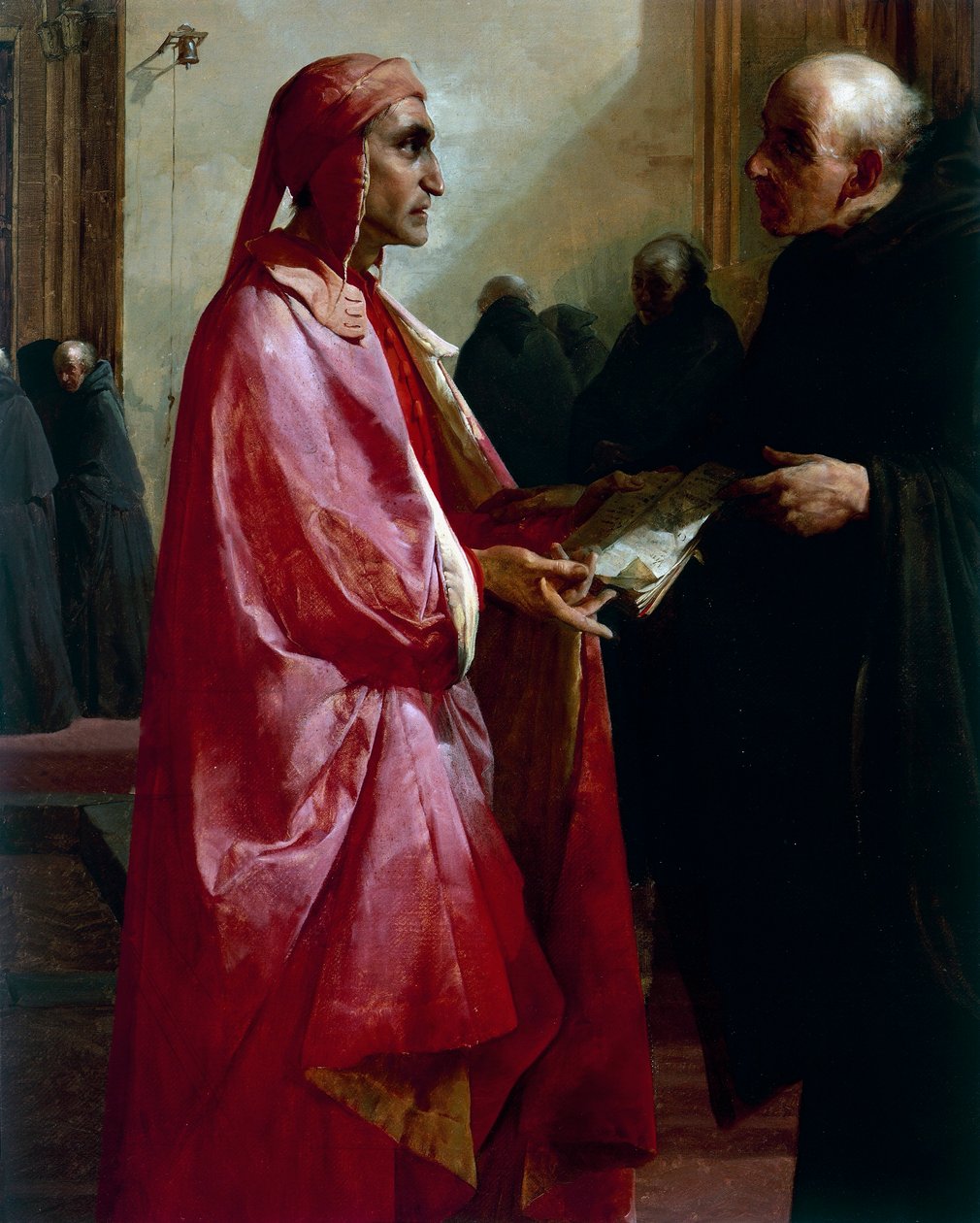 Meeting between Dante and Fra Ilario by Giuseppe Bertini