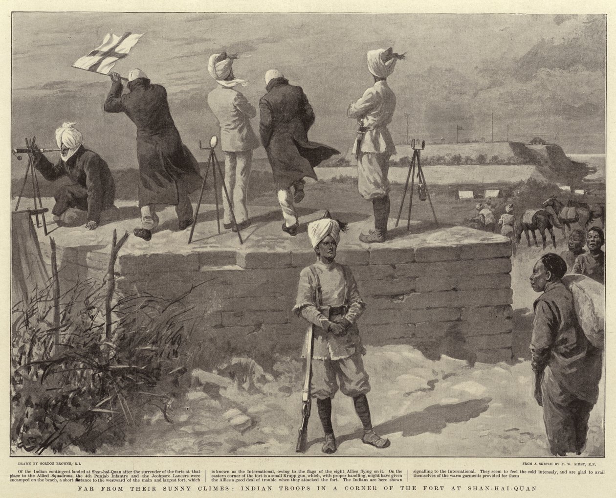 Far from their Sunny Climes, Indian Troops in a Corner of the Fort at Shan-Hai-Quan by Gordon Frederick Browne