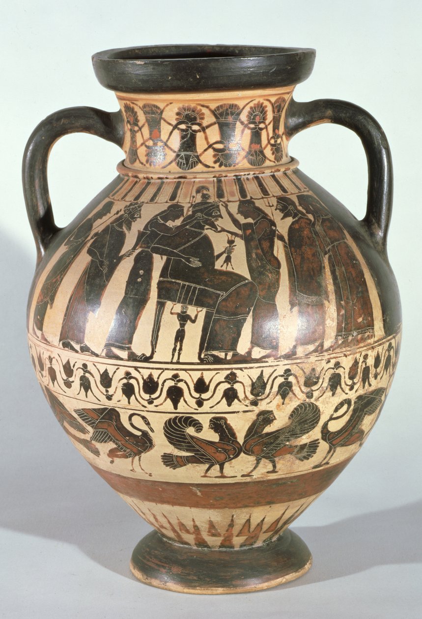 Attic Corinthian Amphora Depicting Zeus on His Throne During the Birth of Athena by Greek