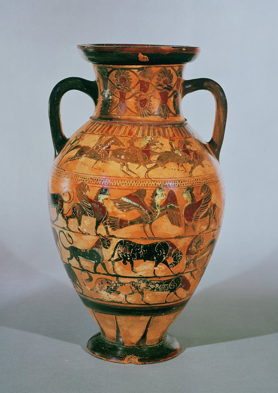 Attic Black-Figure Amphora Decorated with Animals, Horse and Riders and Fantastical Animals by Greek