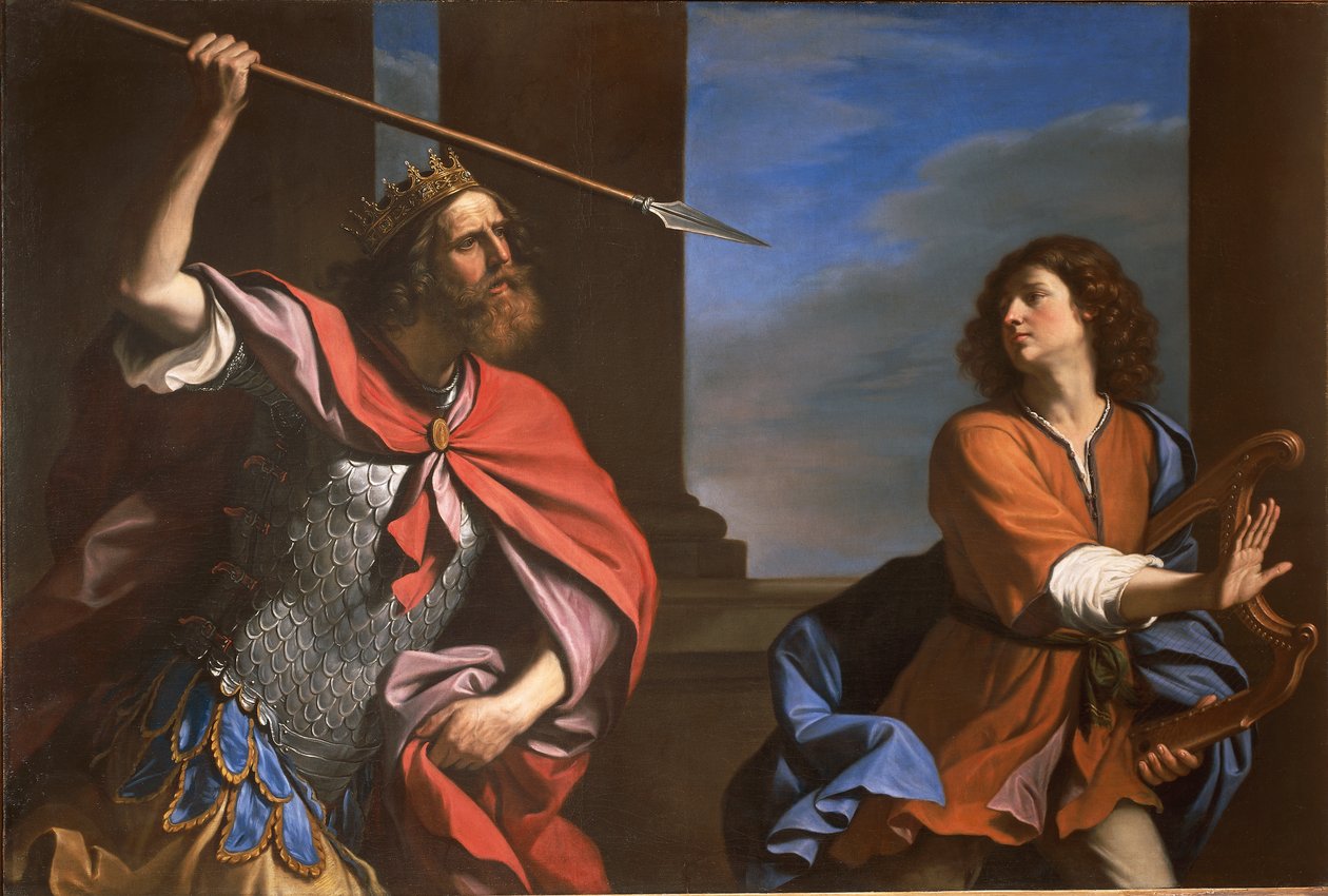 Saul attacking David by Guercino