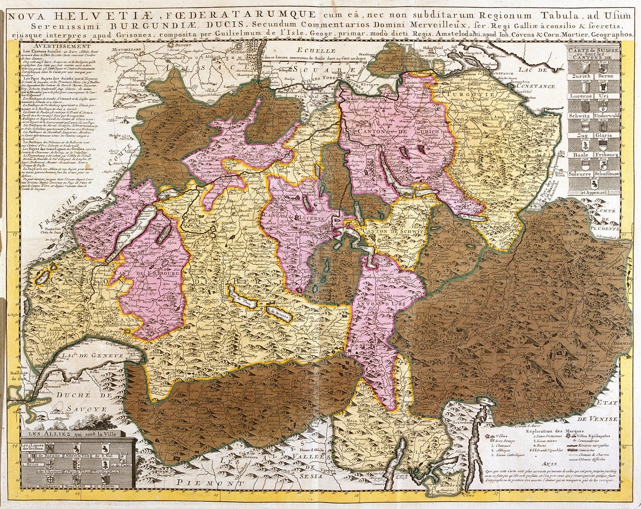 Map of the Swiss Federation (etching) by Guillaume Delisle