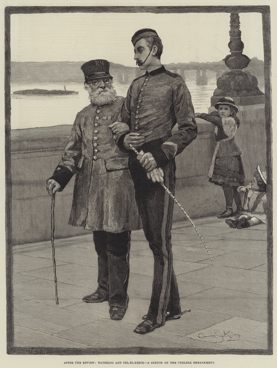 After the Review, Waterloo and Tel-el-Kebir, a Sketch on the Chelsea Embankment by Gunning King