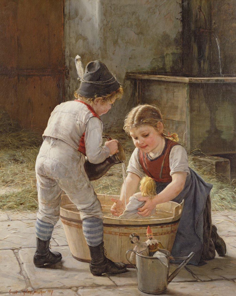 Bathing Her Dolls by Gustav Igler