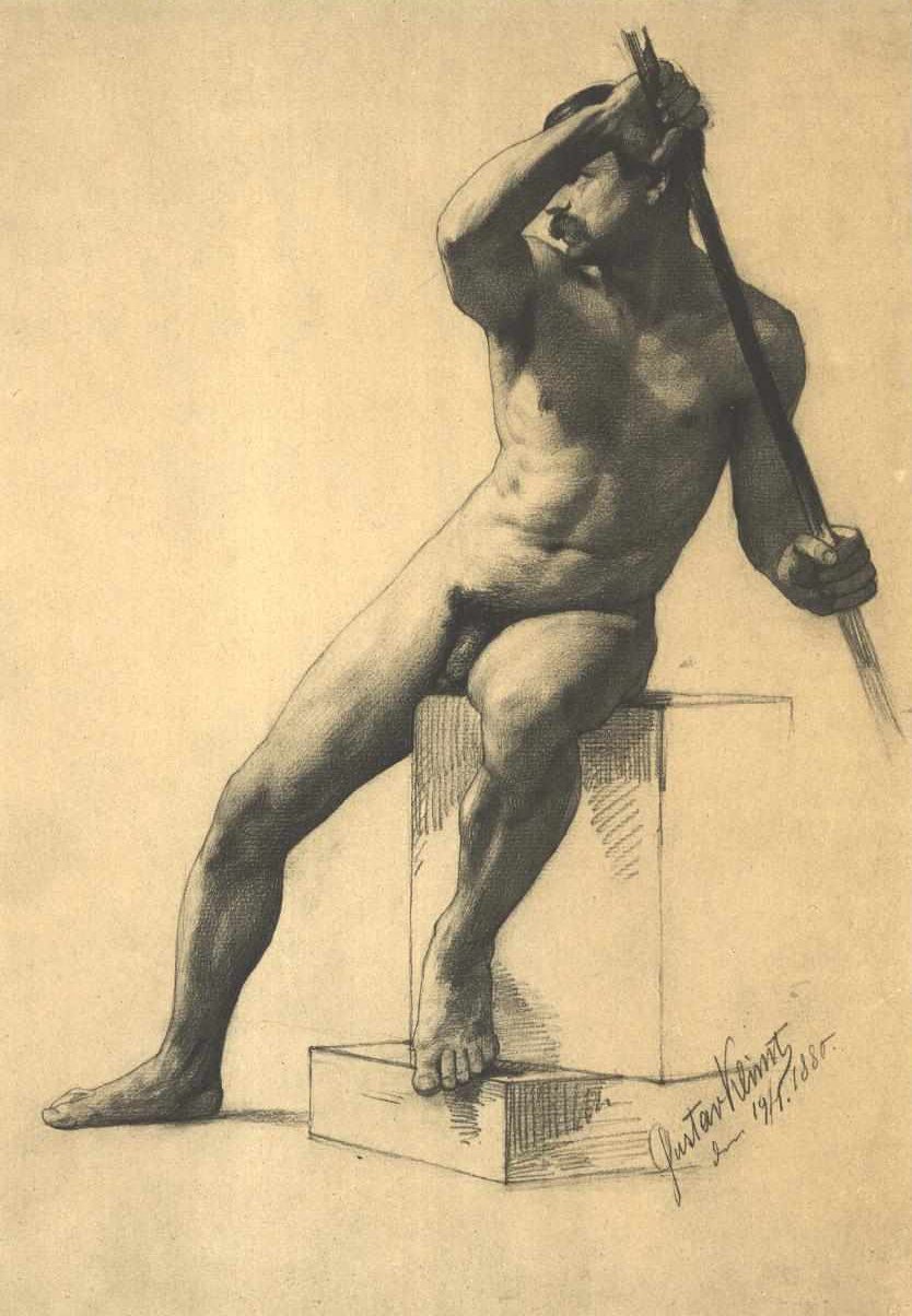 Male Nude with Staff by Gustav Klimt