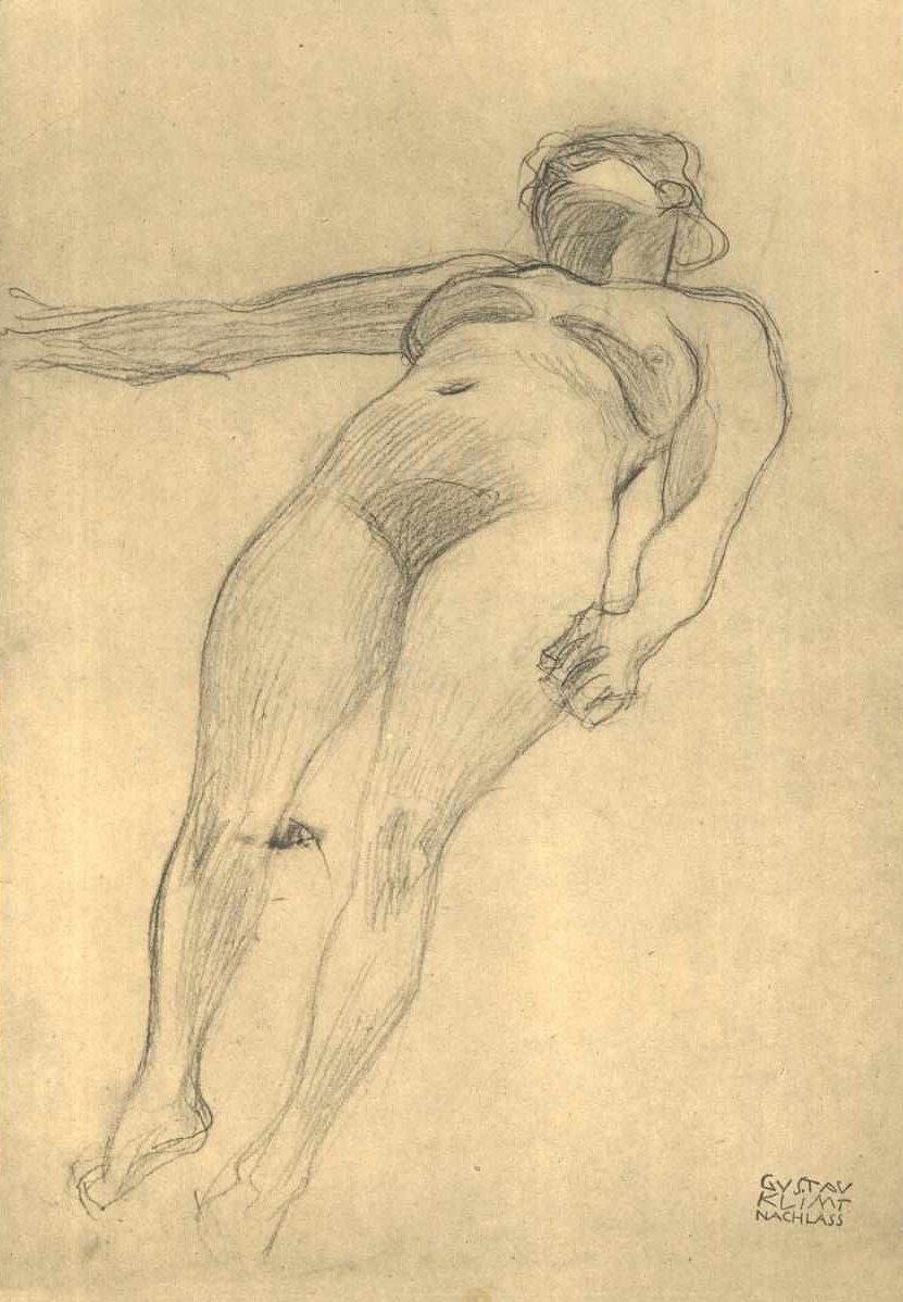 Floating Nude Facing Right by Gustav Klimt