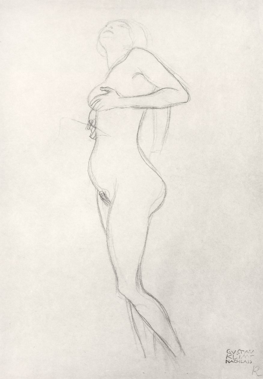 Standing Nude Girl Looking Up by Gustav Klimt