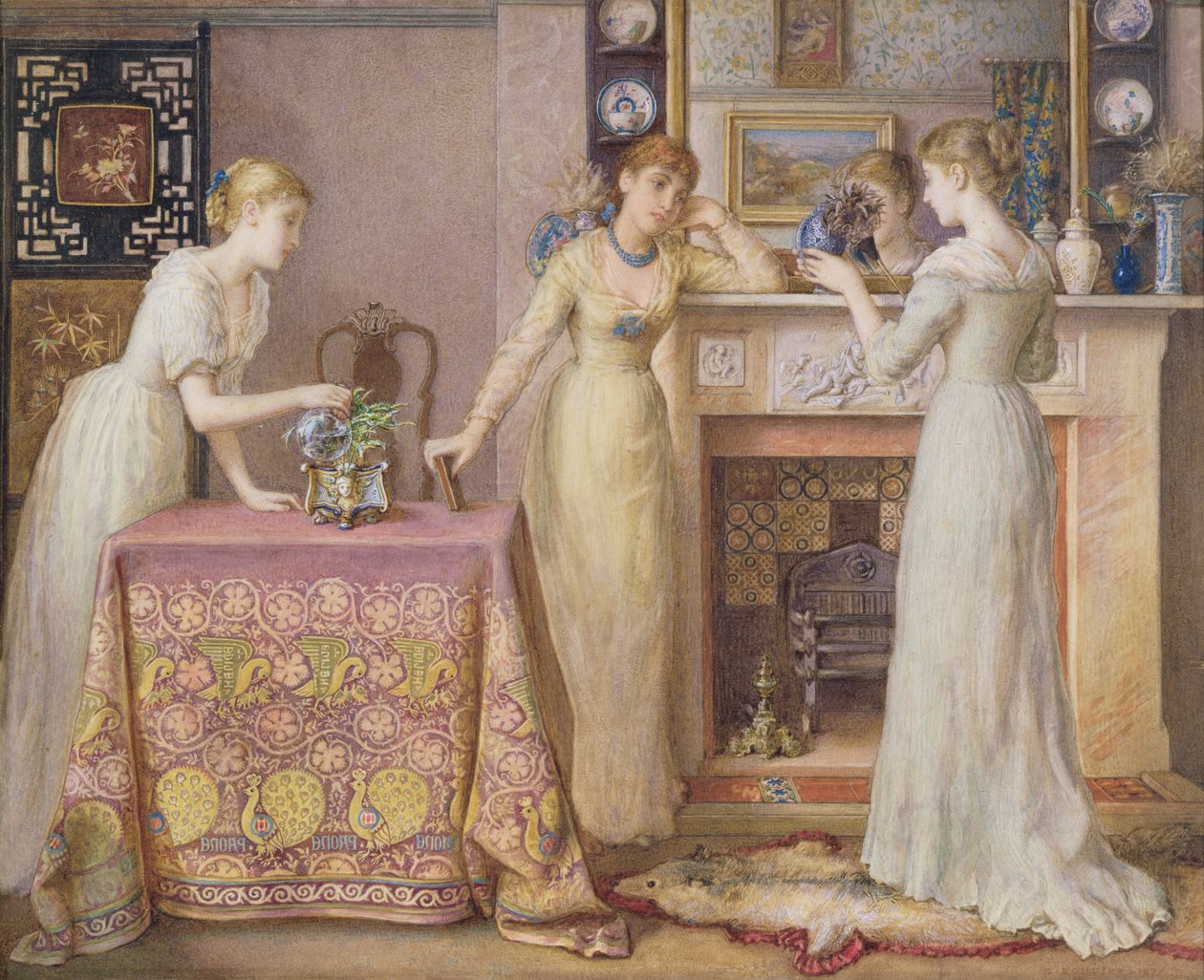 Three Sisters, an Arts & Crafts Aesthetic Interior, 1877 by Gustavus Arthur Bouvier