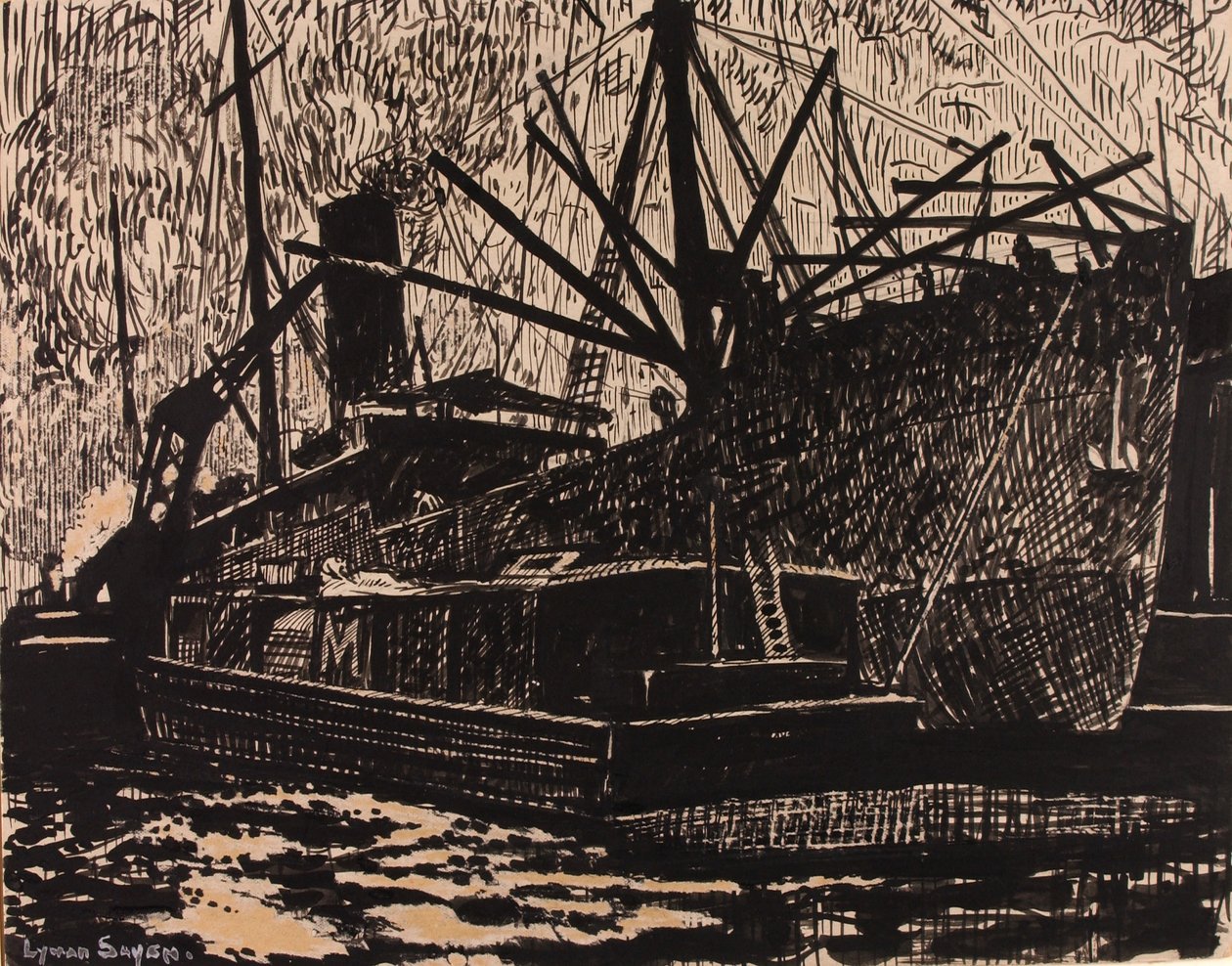Liner and Tug by H. Lyman Sayen