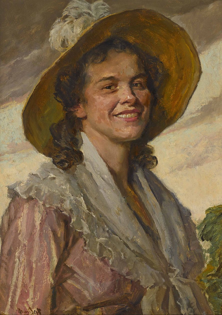 Young Woman with Big Hat by Hans Best