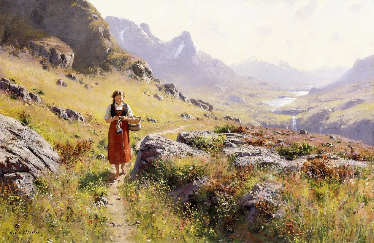Knitting in a Norwegian Landscape by Hans Dahl