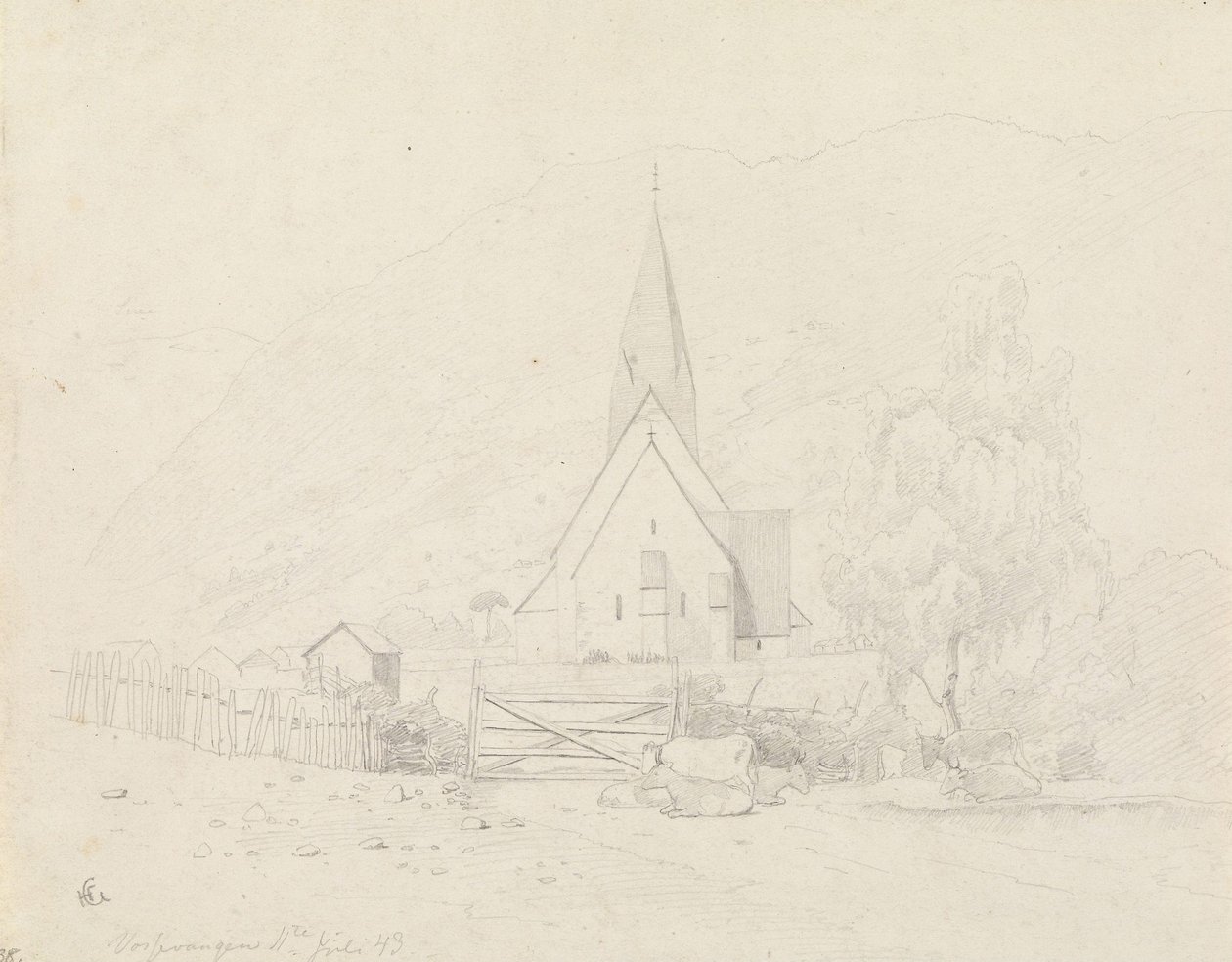 Vossevangen with Voss Church by Hans Gude