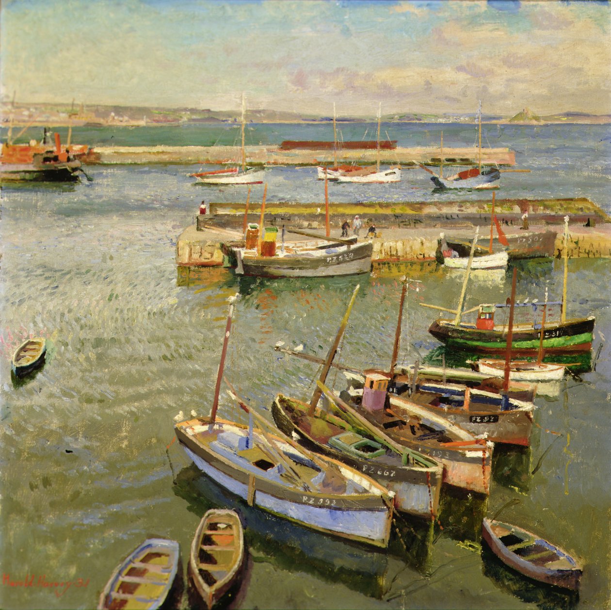 Boats, Newlyn Harbour by Harold Harvey