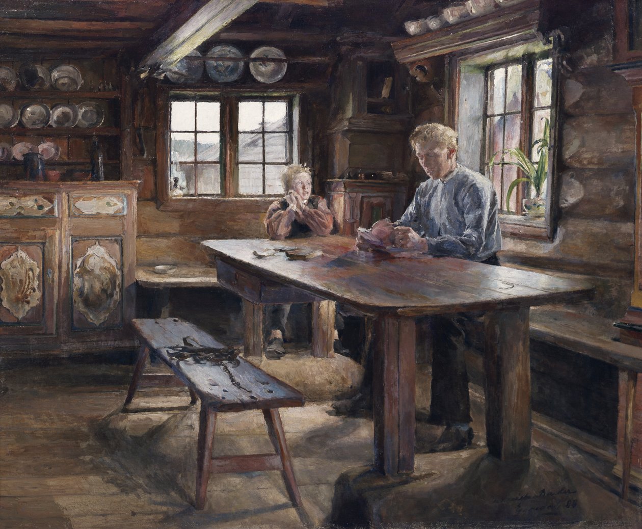 Interior, Homework by Harriet Backer