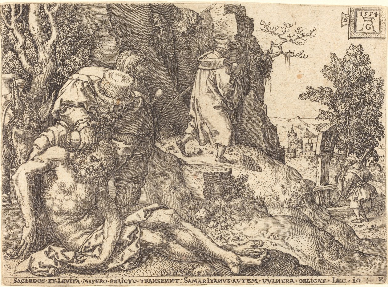 The Good Samaritan Ministering to the Traveler by Heinrich Aldegrever