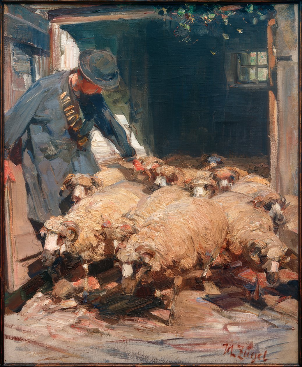 Shepherd Letting Sheep Out of the Stall by Heinrich von Zügel