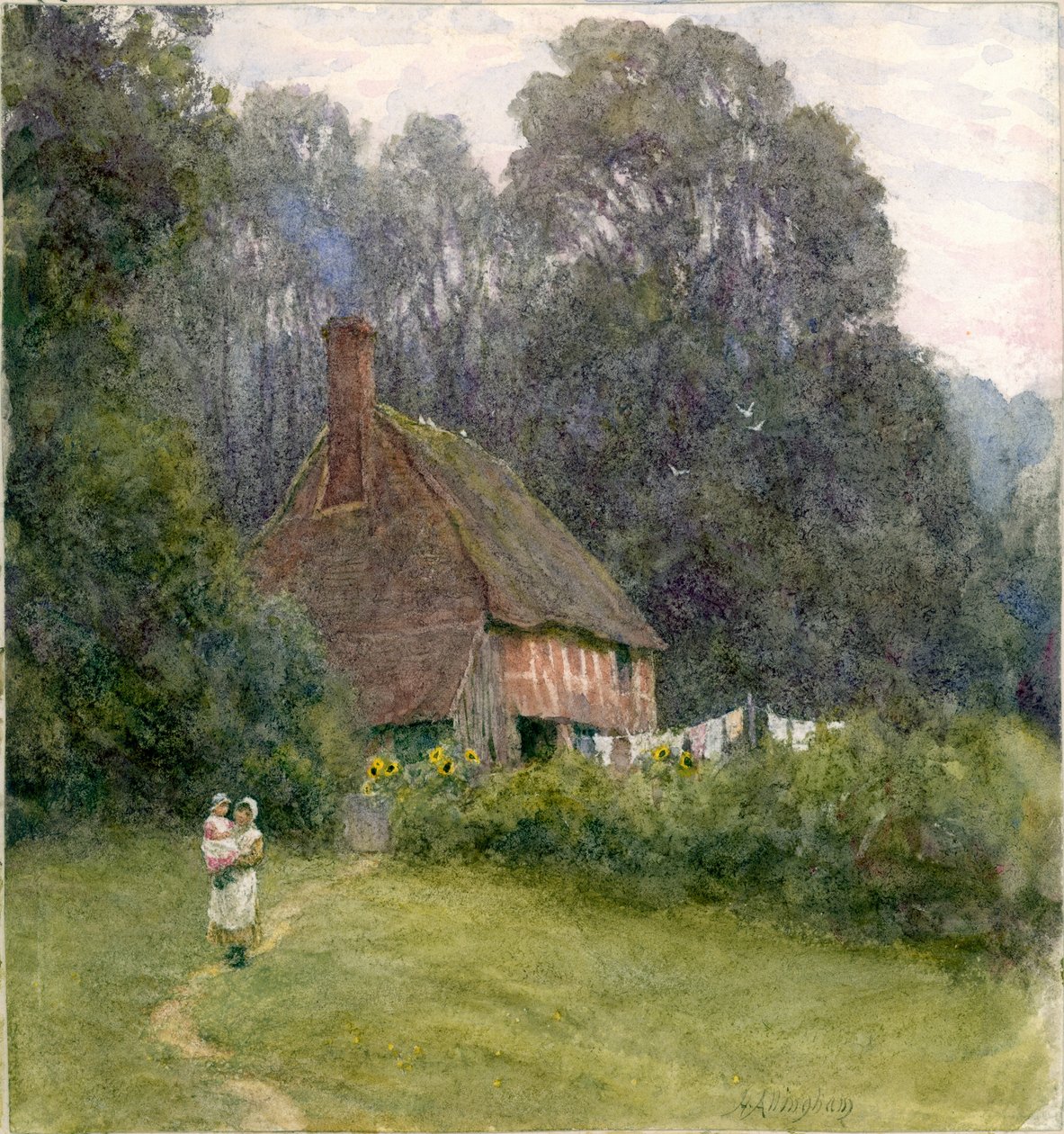 Cottage with Figures by Helen Allingham