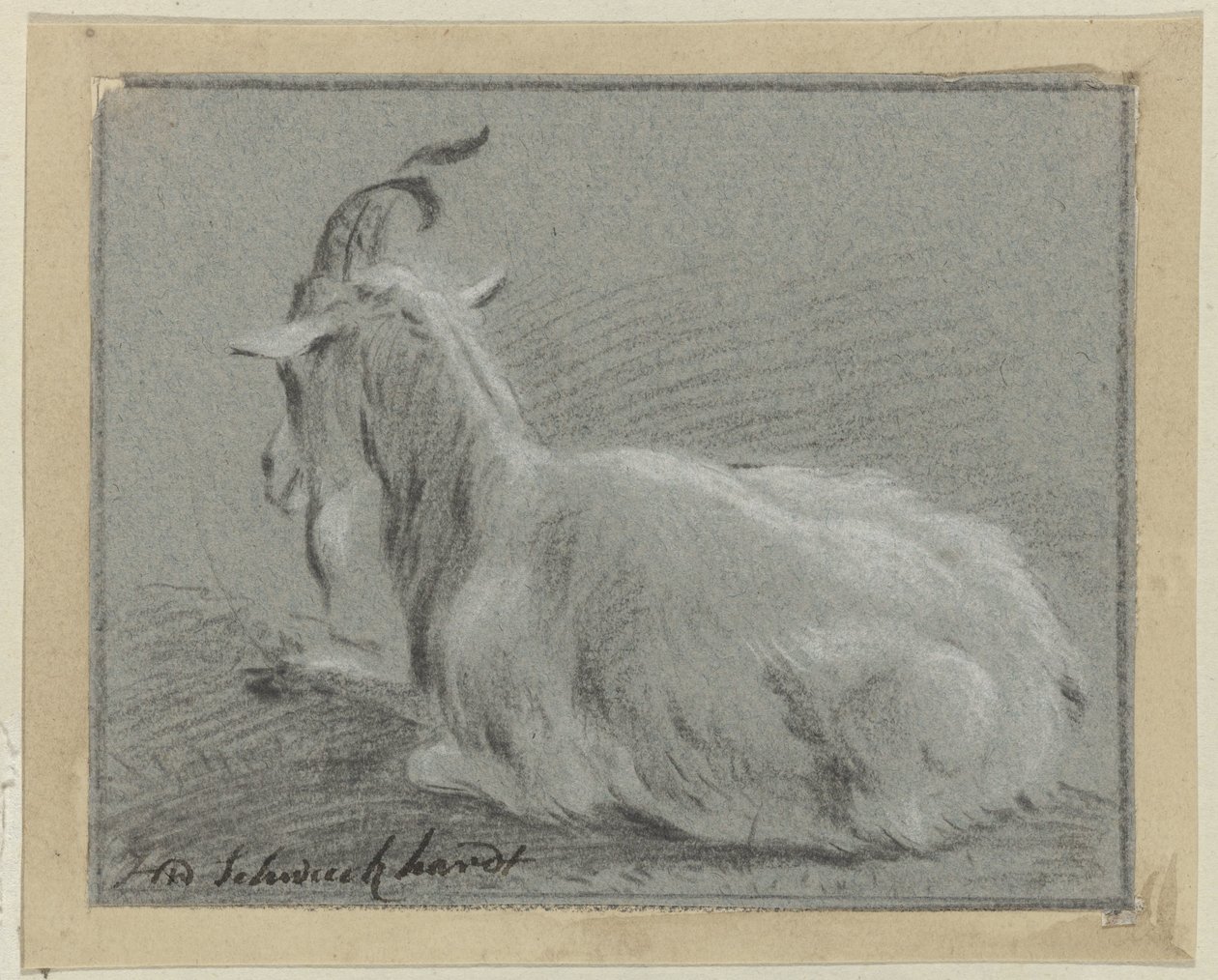 Lying Goat by Hendrik Willem Schweickhardt (signed by artist)