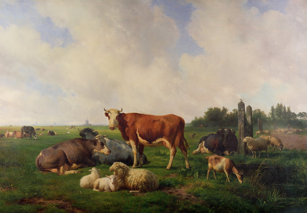 Animals Grazing in a Meadow by Hendrikus van de Sende Baachyssun