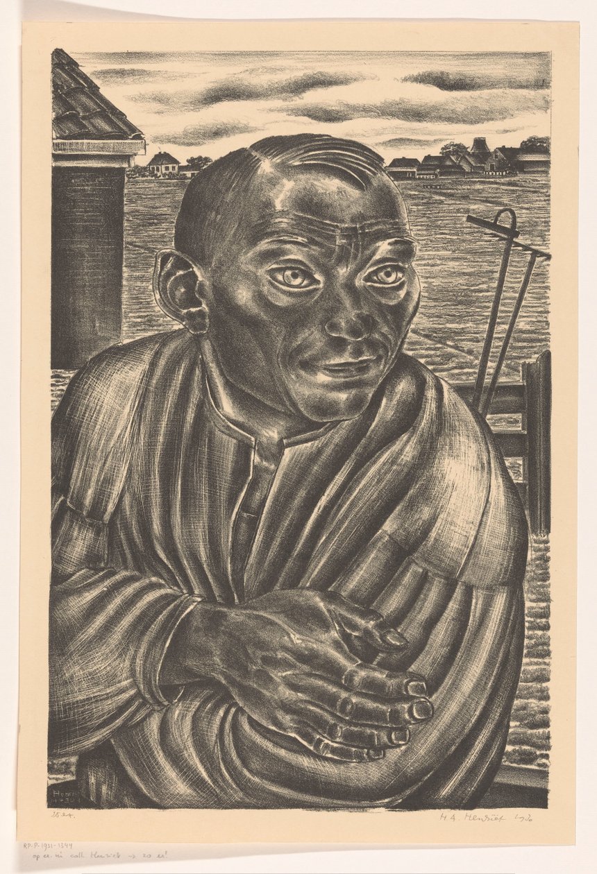 Farmer in landscape by Henk Henriët