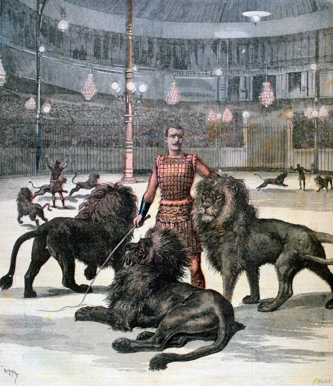 Lion taming at the Hippodrome, Paris, 1891 by Henri Meyer