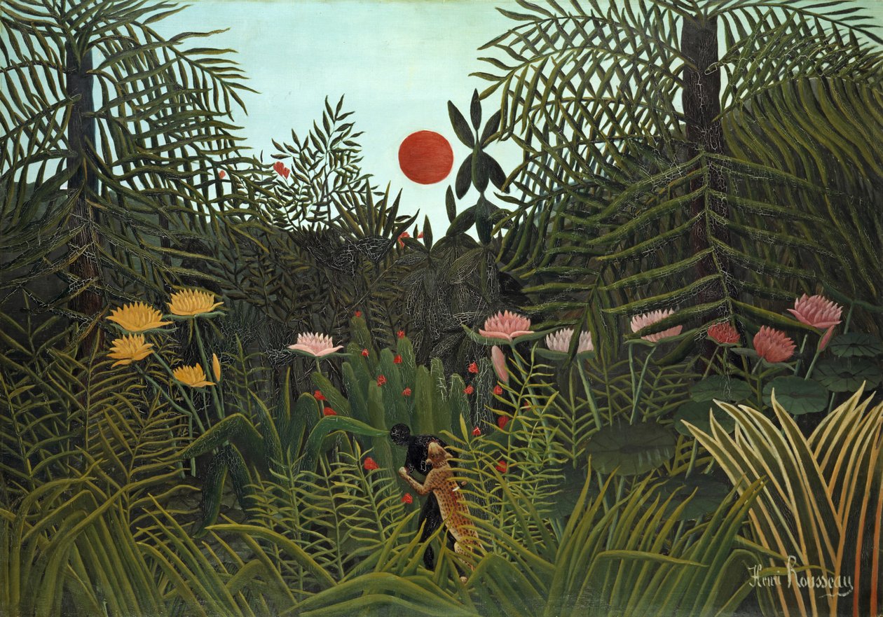 Black Person Attacked by a Jaguar, 1910 by Henri Rousseau