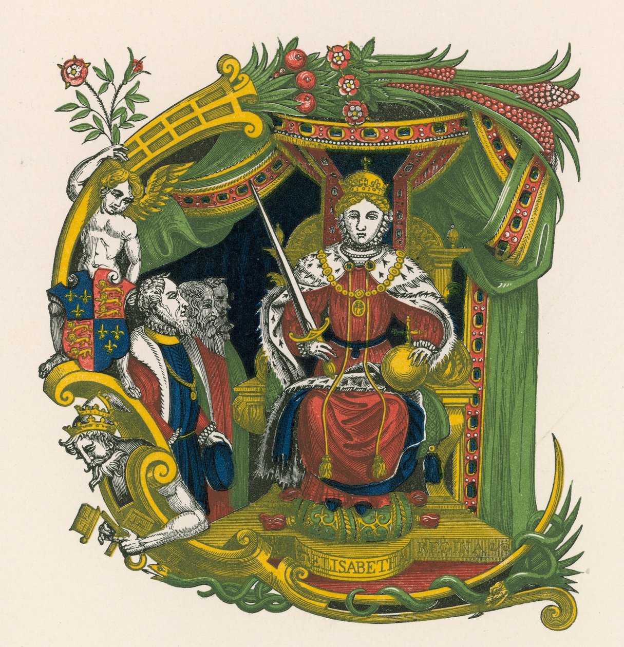 Ornamental Letter E, Incorporating Portrait of Queen Elizabeth I by Henry Shaw