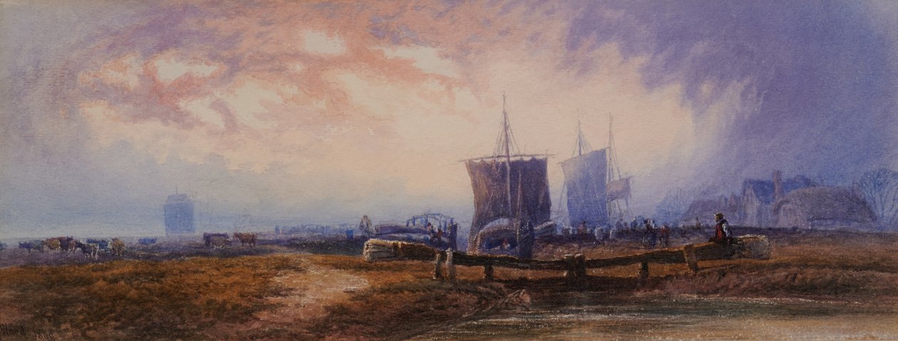Canal Scene with Locks by Henry Ward