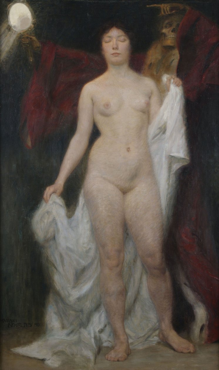 Female Nude with Death as a Vanitas Allegory by Hermann Behrens