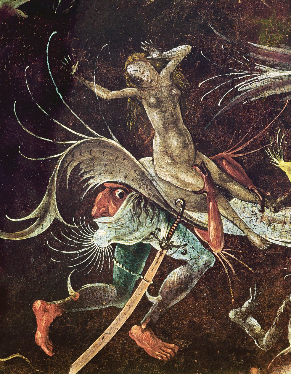 The Last Judgement, Detail of a Woman Being Carried Along by a Demon, c.1504 by Hieronymus Bosch