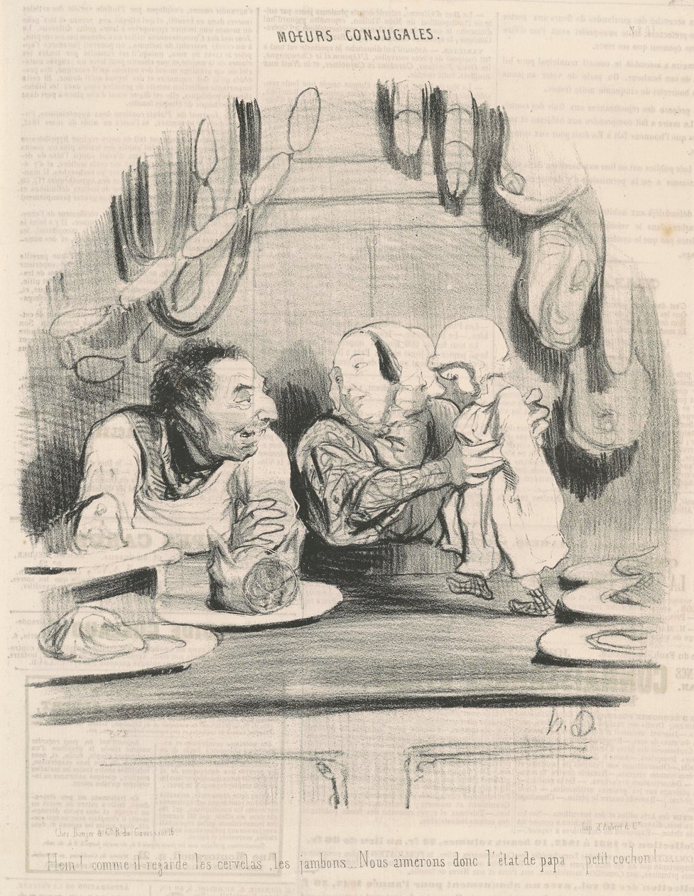 Hey! How he looks at the sausages... by Honoré Daumier