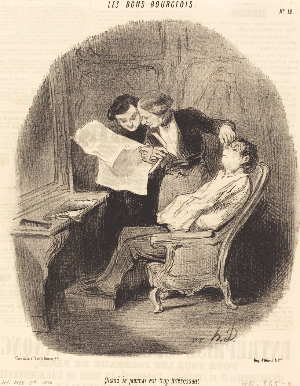 When the Newspaper is Too Interesting by Honoré Daumier