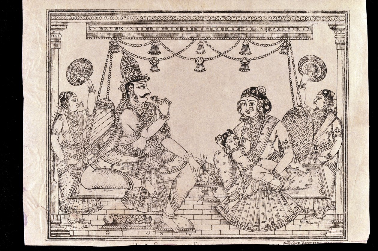 Family scene by Indian School