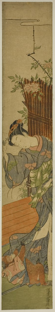 Young Woman with Pet Monkey by Isoda Koryusai