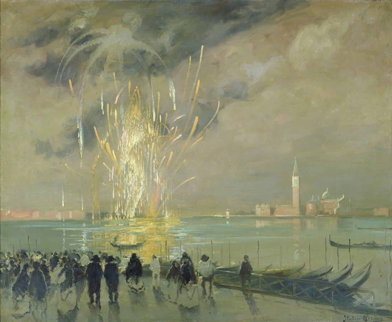 Fireworks over the Lagoon, c.1914 by Italico Brass