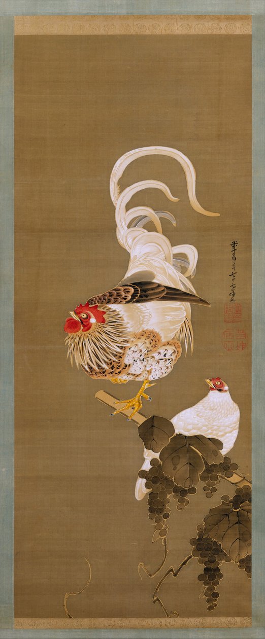 Hen and Rooster with Grapevine by Ito Jakuchu