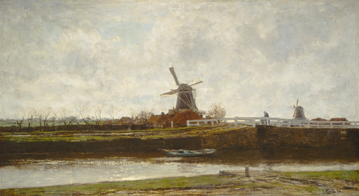 View of the Mill and Bridge on the Northwest Buitensingel in The Hague by Jacob Henricus or Hendricus Maris